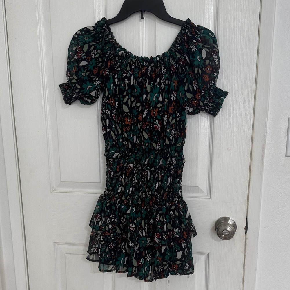 Revamped Black Floral Smocked Dress